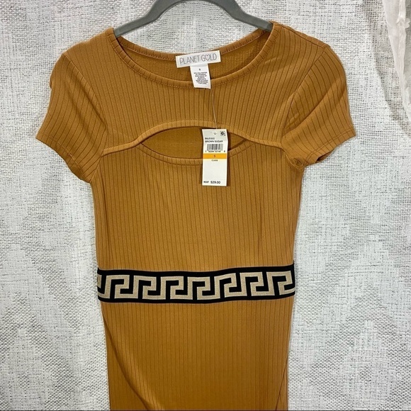 NWT Planet gold tan ribbed bodycon midi dress size S - Picture 2 of 3